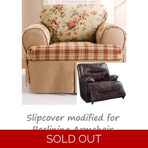 Reclining CHAIR Slipcover T Cushion Shabby Toile Red Sure Fit Armchair